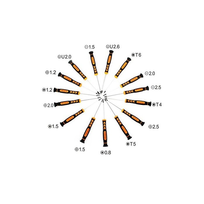 JM-P05 KIT de Destornilladores con 15 Piezas Jakemy+Bolsa (B07)