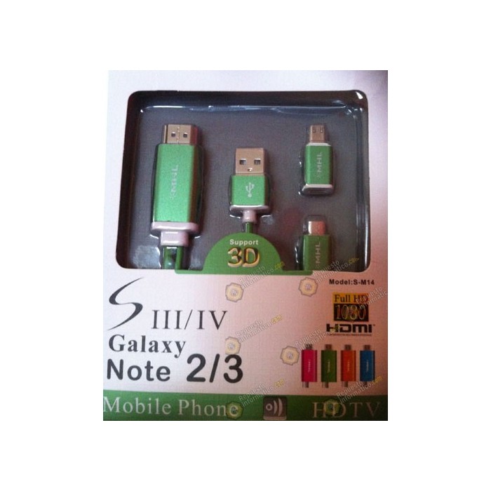 Adaptador Samsung Galaxy S4 / S3  -  Note 2 / Note 3 MHL 2.0 HDTV HDMI (VERDE)