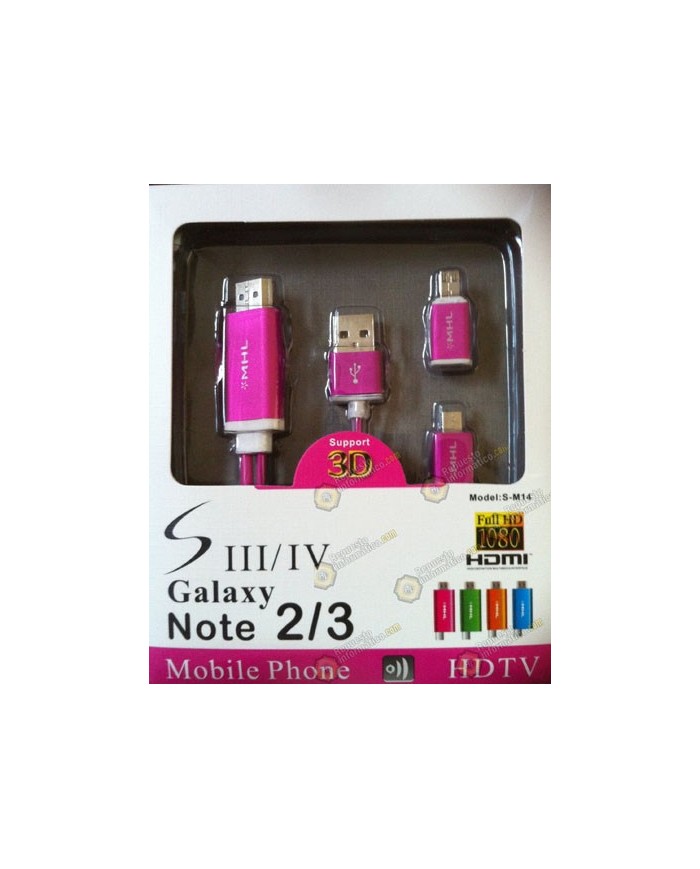 Adaptador Samsung Galaxy S4 / S3  -  Note 2 / Note 3 MHL 2.0 HDTV HDMI (FUCSIA)