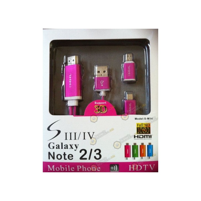 Adaptador Samsung Galaxy S4 / S3  -  Note 2 / Note 3 MHL 2.0 HDTV HDMI (FUCSIA)