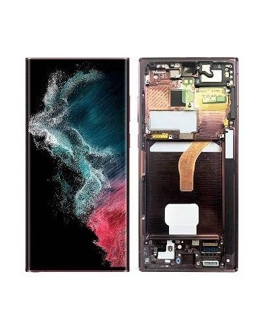 Pantalla Original Lcd + Tactil con Marco Samsung Galaxy S22 Ultra S908 Burdeos