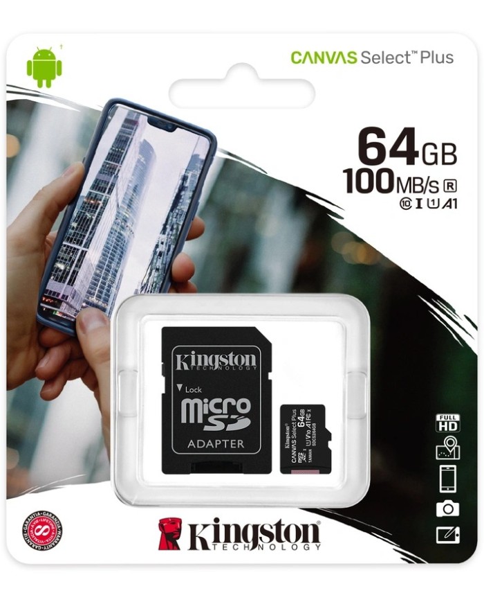 Tarjeta de memoria Micro SD Kingston de 64GB Clase 10
